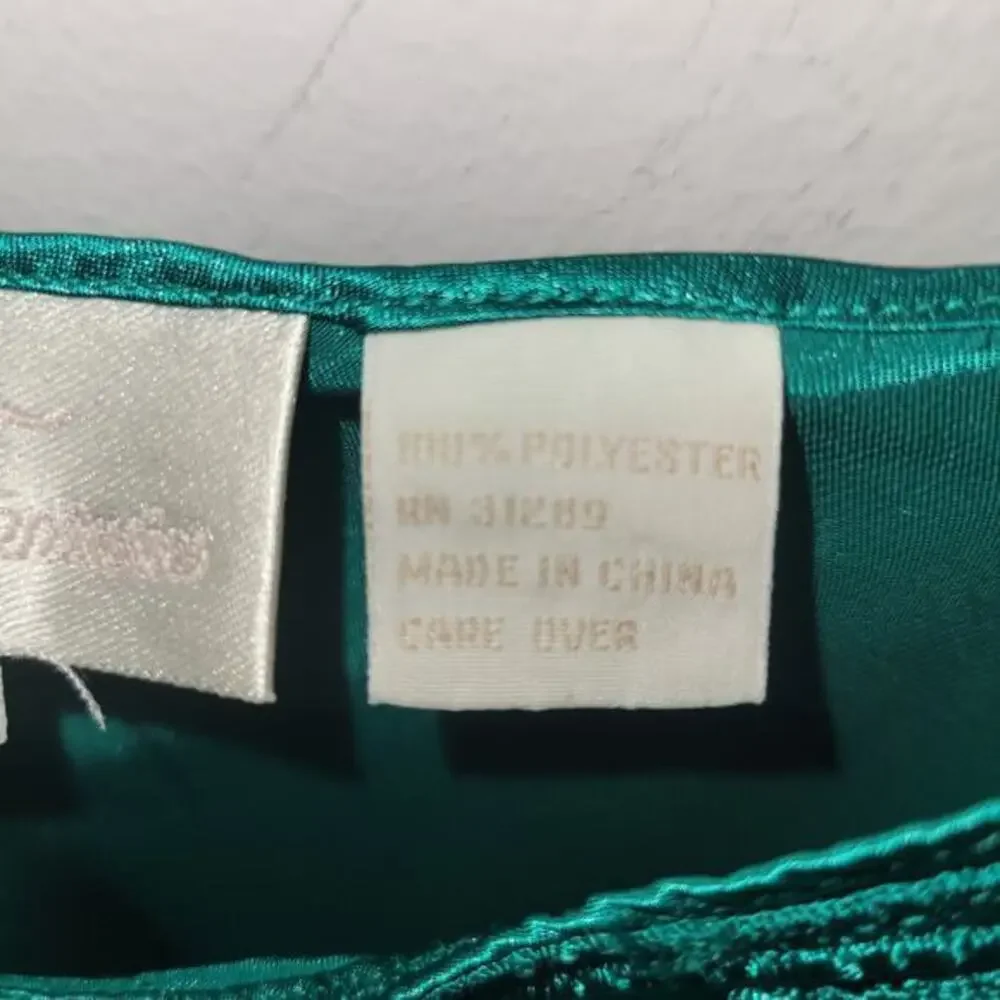 Vintage‎ Satin Lace Trim Nightgown Camisole Top Emerald Green L